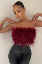 Crop Top Women Feather Sleeveless Tube Top | Xanthe