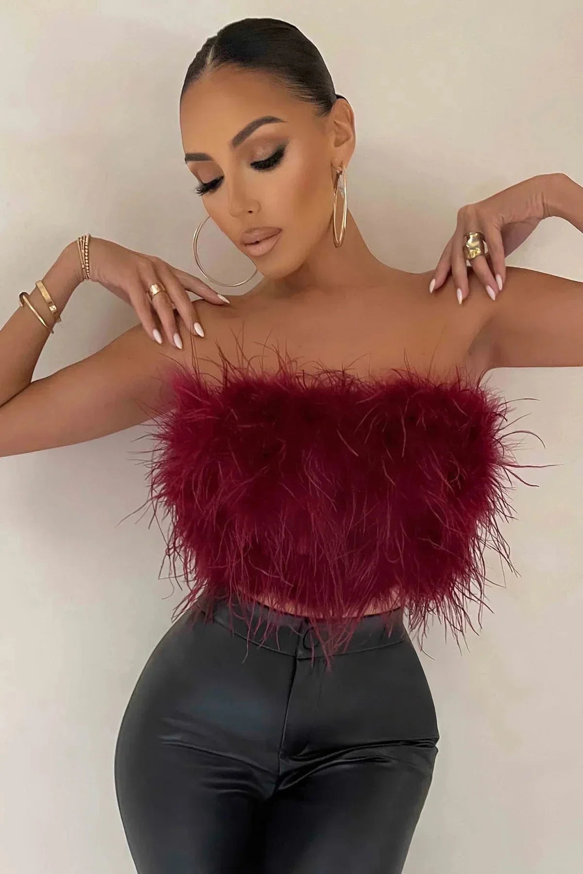 Crop Top Women Feather Sleeveless Tube Top | Xanthe