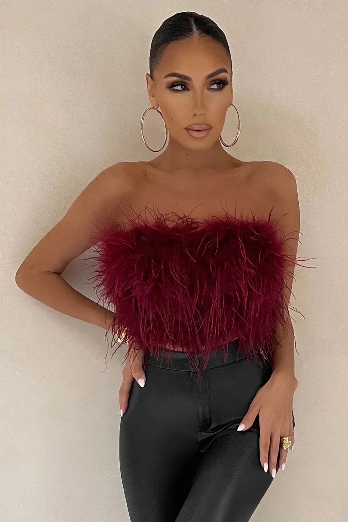 Crop Top Women Feather Sleeveless Tube Top | Xanthe