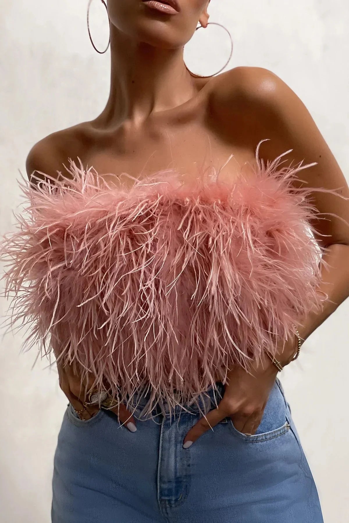 Crop Top Women Feather Sleeveless Tube Top | Xanthe
