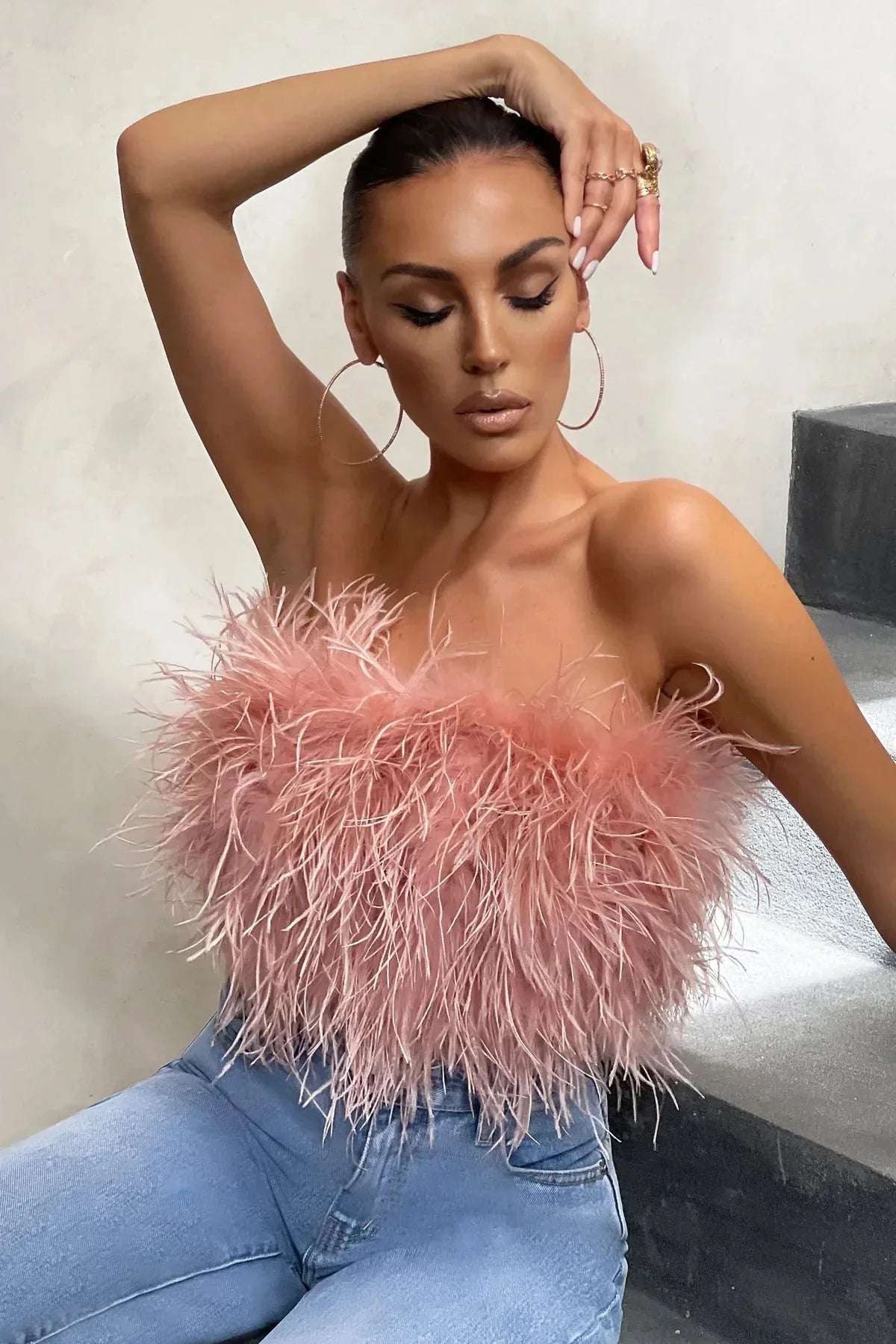Crop Top Women Feather Sleeveless Tube Top | Xanthe