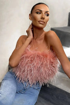 Crop Top Women Feather Sleeveless Tube Top | Xanthe
