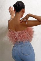 Crop Top Women Feather Sleeveless Tube Top | Xanthe