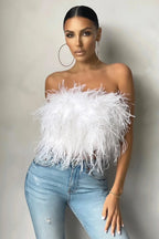 Crop Top Women Feather Sleeveless Tube Top | Xanthe