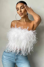 Crop Top Women Feather Sleeveless Tube Top | Xanthe