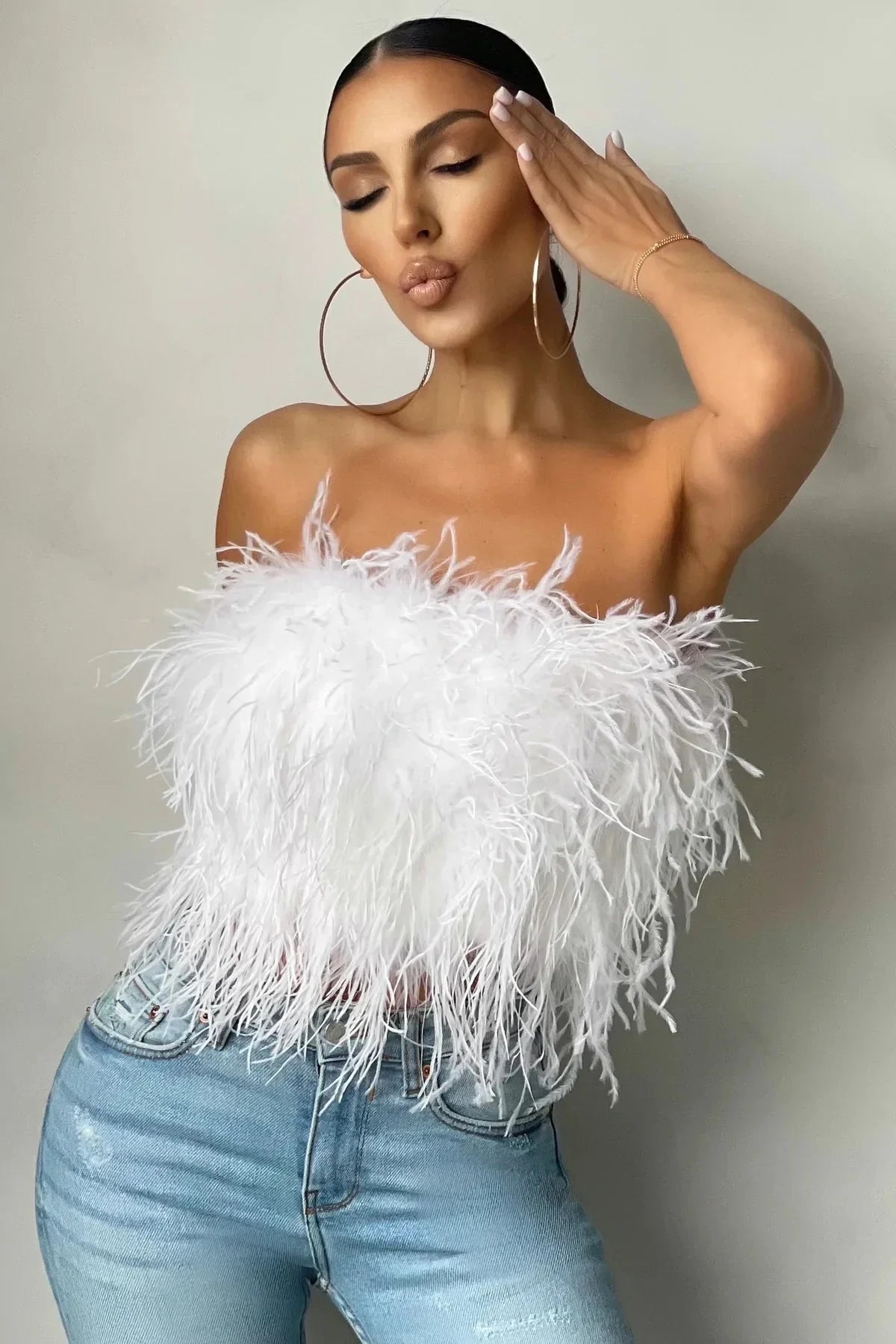 Crop Top Women Feather Sleeveless Tube Top | Xanthe