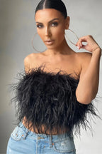Crop Top Women Feather Sleeveless Tube Top | Xanthe