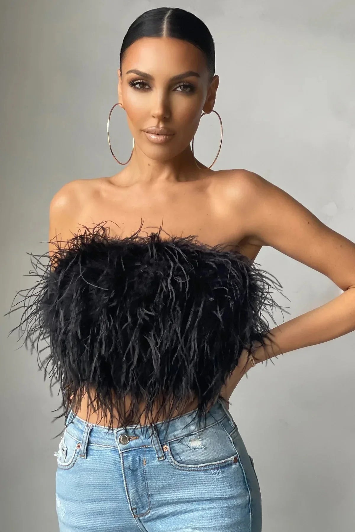 Crop Top Women Feather Sleeveless Tube Top | Xanthe