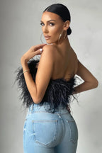 Crop Top Women Feather Sleeveless Tube Top | Xanthe
