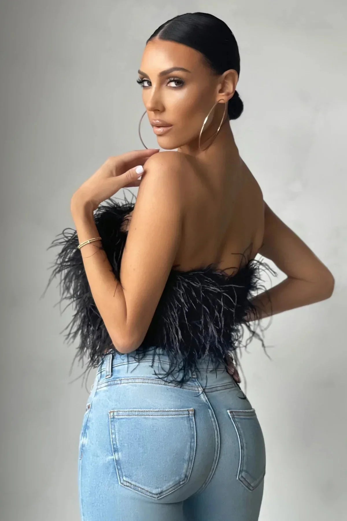 Crop Top Women Feather Sleeveless Tube Top | Xanthe