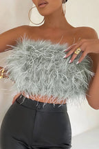 Crop Top Women Feather Sleeveless Tube Top | Xanthe