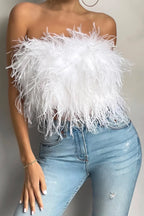 Crop Top Women Feather Sleeveless Tube Top | Xanthe