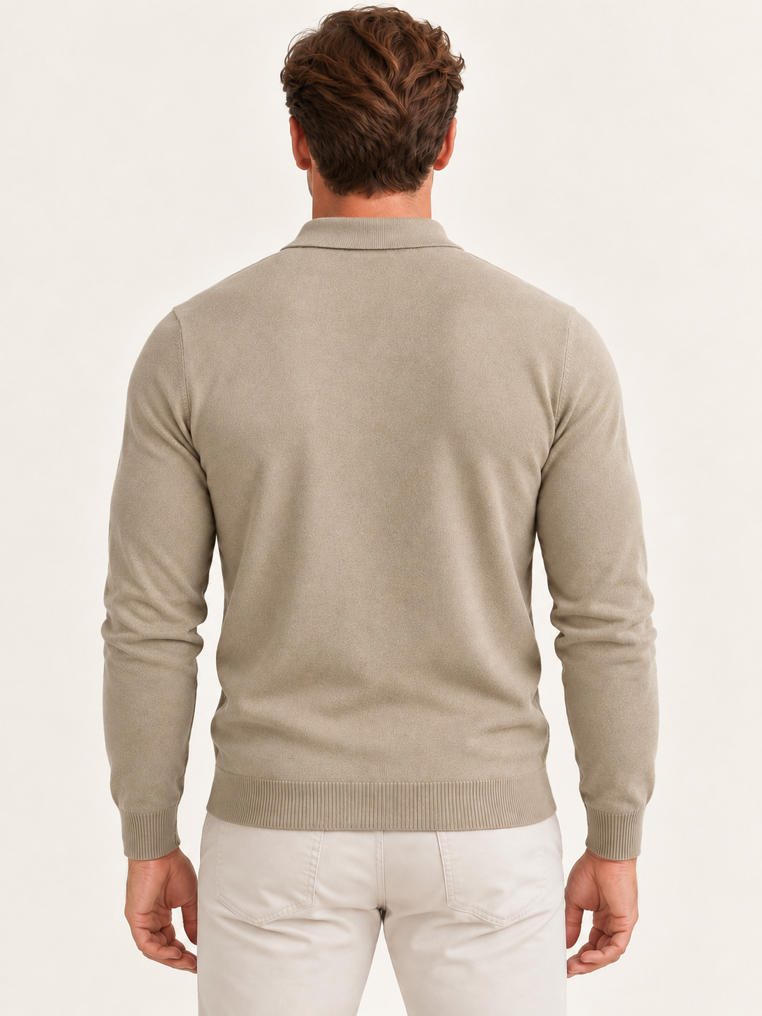 Men Polo Shirt Long Sleeve Knitted Ribbed Cuff Autumn Winter