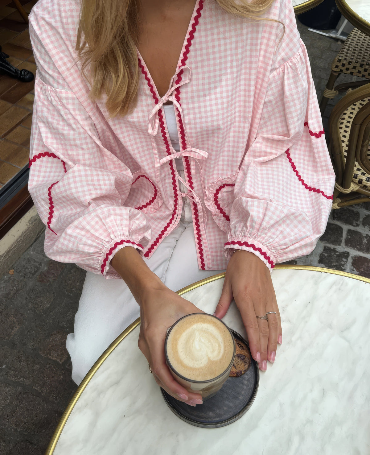 Dahlia | Women's Heart Blouse | Gingham, Ruffle, Tie-Front | Romantic