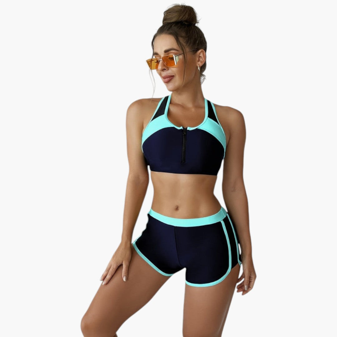 Women Bikini Set Two Tone Halterneck High Waist Tie Side | Inez