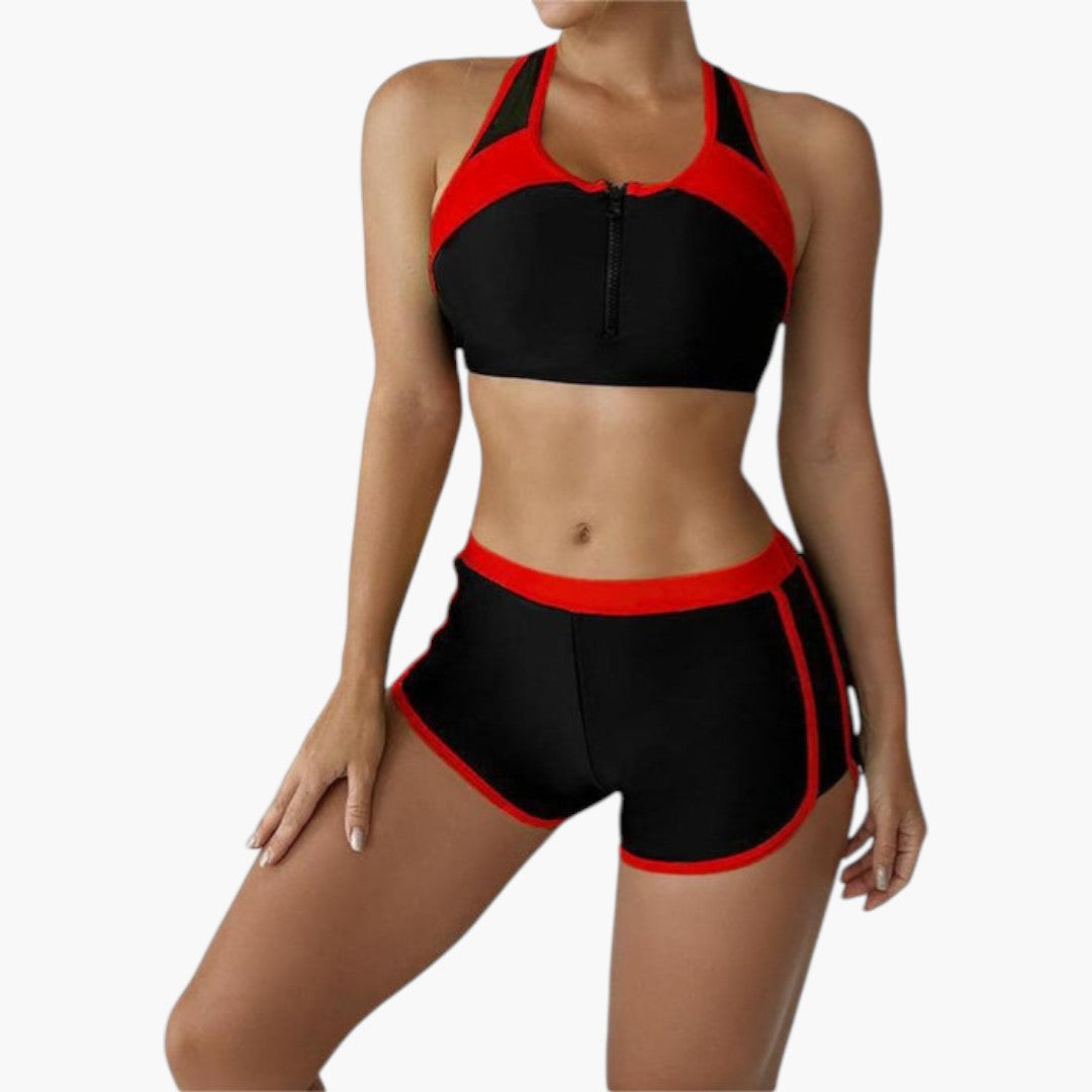 Women Bikini Set Two Tone Halterneck High Waist Tie Side | Inez