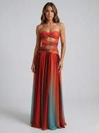 Freya | Maxi Dress | Strapless, Hollow-Out, A-Line | Red, Summer