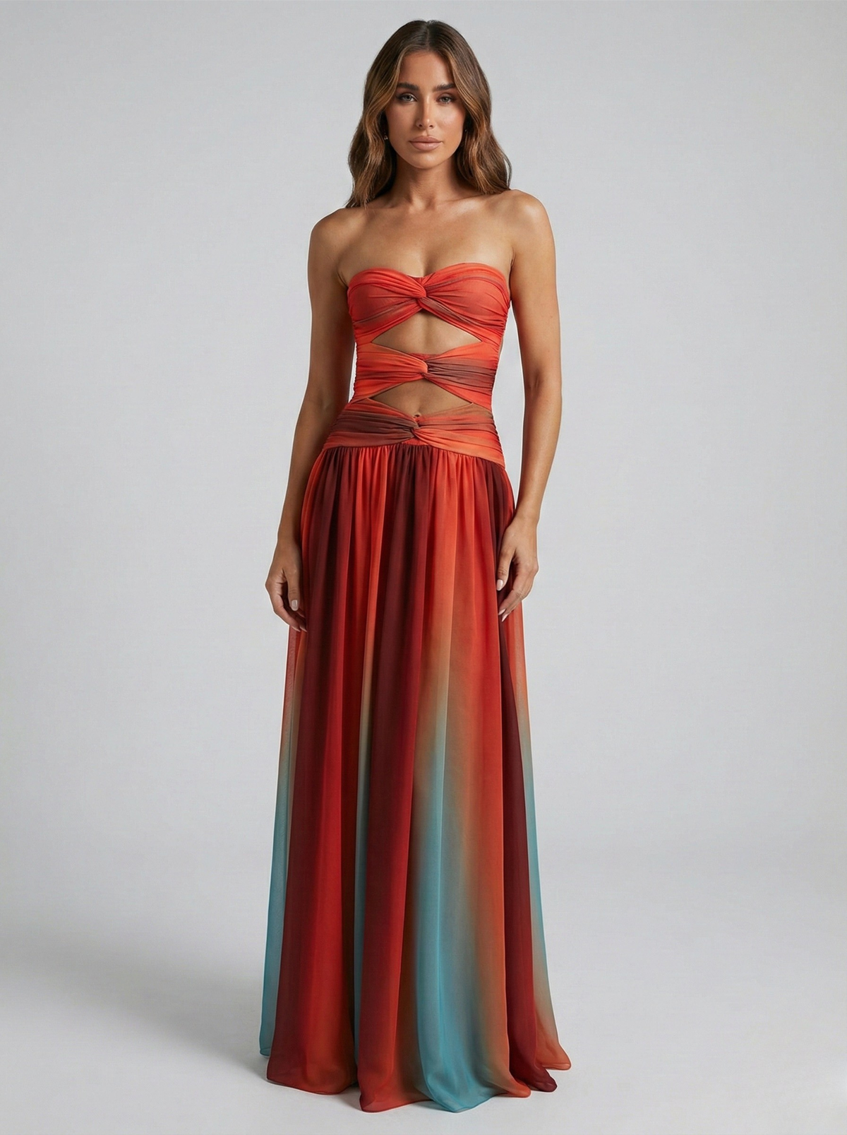 Freya | Maxi Dress | Strapless, Hollow-Out, A-Line | Red, Summer