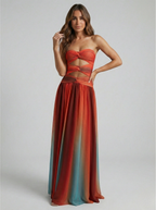 Freya | Maxi Dress | Strapless, Hollow-Out, A-Line | Red, Summer
