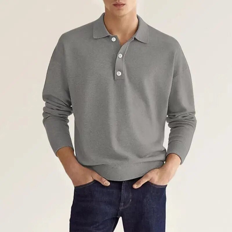 Men Polo Shirt Long Sleeve Fine Knit Casual Autumn Winter Wear