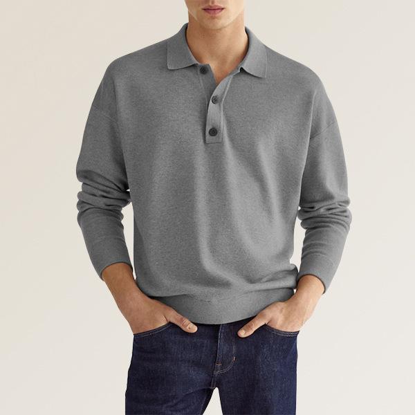 Polo Shirt Men Long Sleeve Button Placket Regular Fit Collar