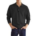 Polo Shirt Men Long Sleeve Button Placket Regular Fit Collar