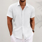 Men Linen Blend Button Shirt Collared Relaxed Fit