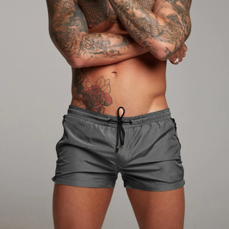 Mens Swim Shorts Quick Dry Short Length Zip Pockets Swimwear