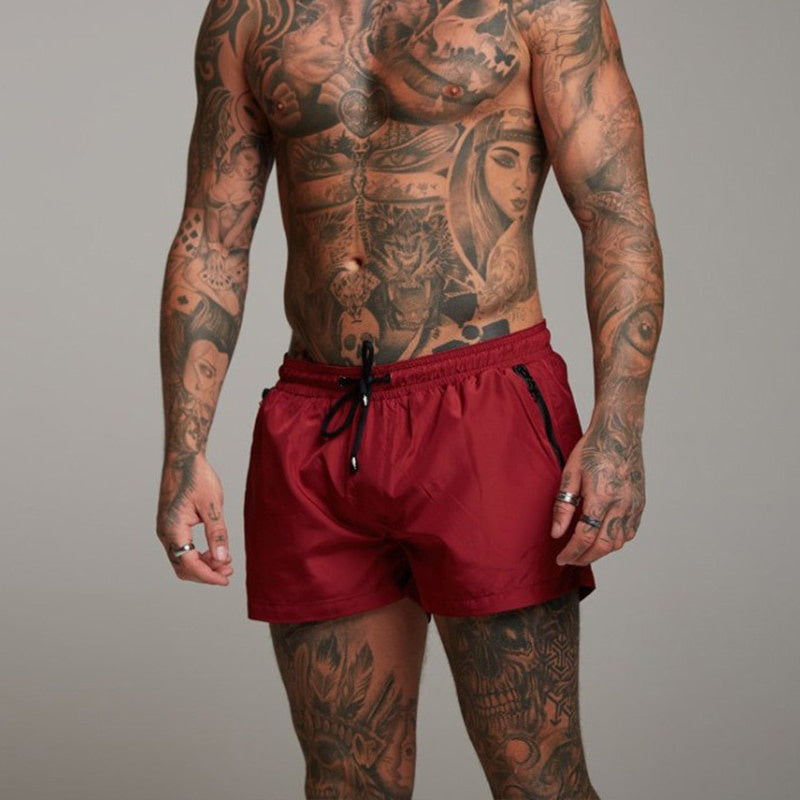Mens Swim Shorts Quick Dry Short Length Zip Pockets Swimwear