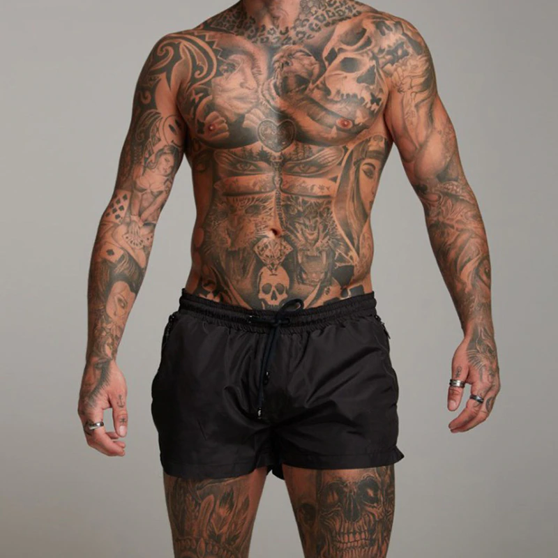 Mens Swim Shorts Quick Dry Short Length Zip Pockets Swimwear