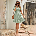 Honor | V-Neck Mini Dress | Ruffle Hem, A-Line, Short Sleeves
