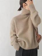 Women turtleneck sweater relaxed fit in beige knit