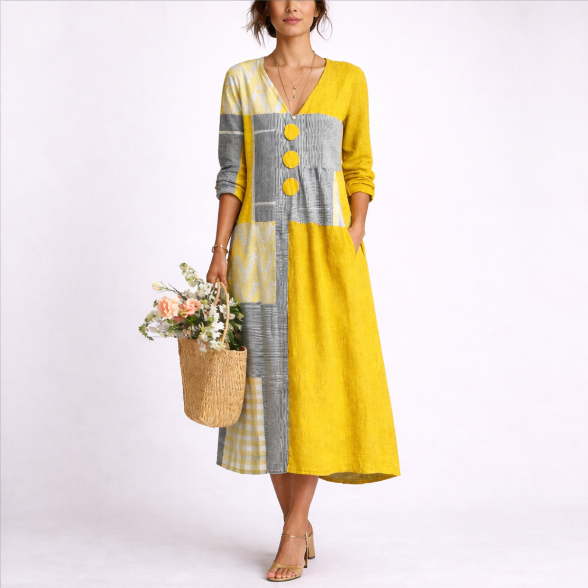 Tamsin | Midi Dress | Linen Blend, Wrap-Inspired | Summer, Women's