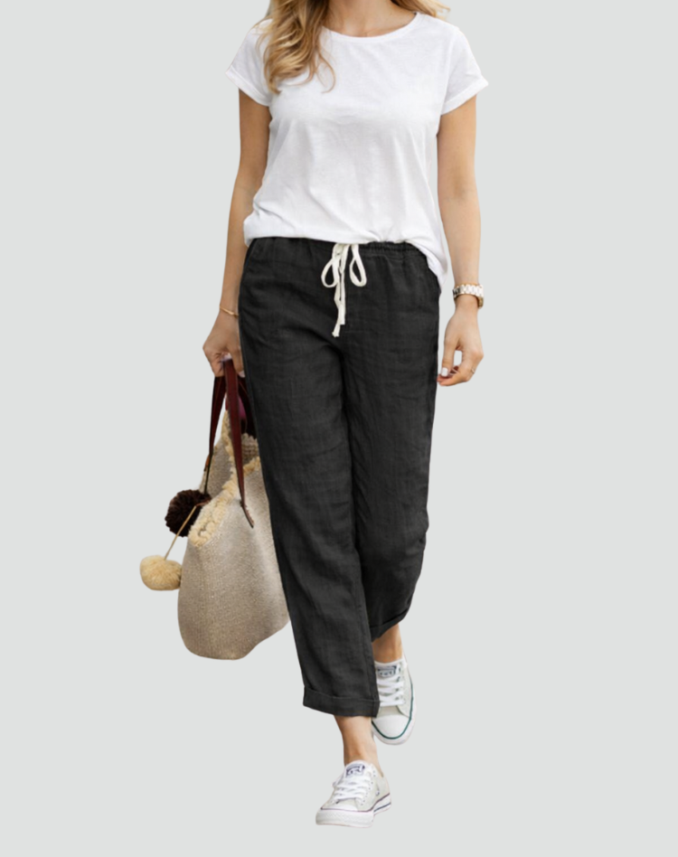 Yvaine | Women's Linen Trousers | Loose Fit, Drawstring Waist | Summer