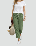 Yvaine | Women's Linen Trousers | Loose Fit, Drawstring Waist | Summer