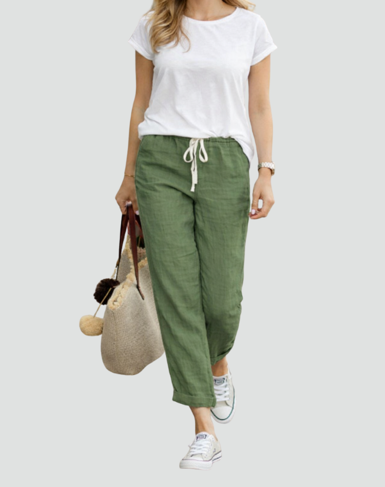 Yvaine | Women's Linen Trousers | Loose Fit, Drawstring Waist | Summer