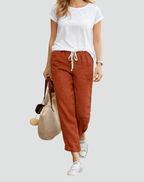 Yvaine | Women's Linen Trousers | Loose Fit, Drawstring Waist | Summer