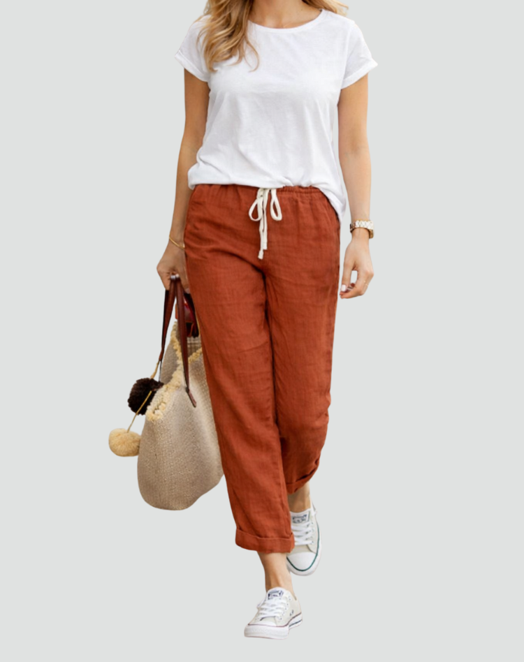 Yvaine | Women's Linen Trousers | Loose Fit, Drawstring Waist | Summer