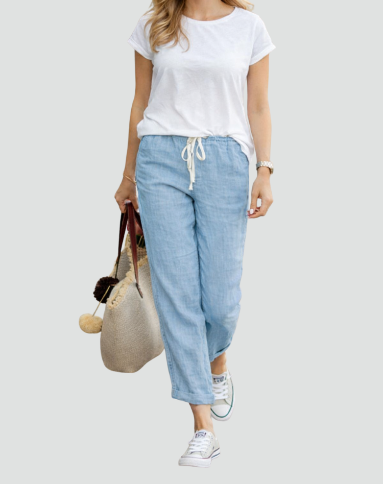 Yvaine | Women's Linen Trousers | Loose Fit, Drawstring Waist | Summer