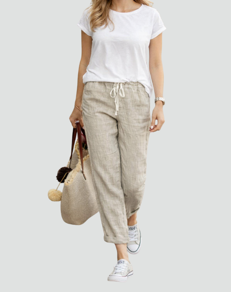 Yvaine | Women's Linen Trousers | Loose Fit, Drawstring Waist | Summer