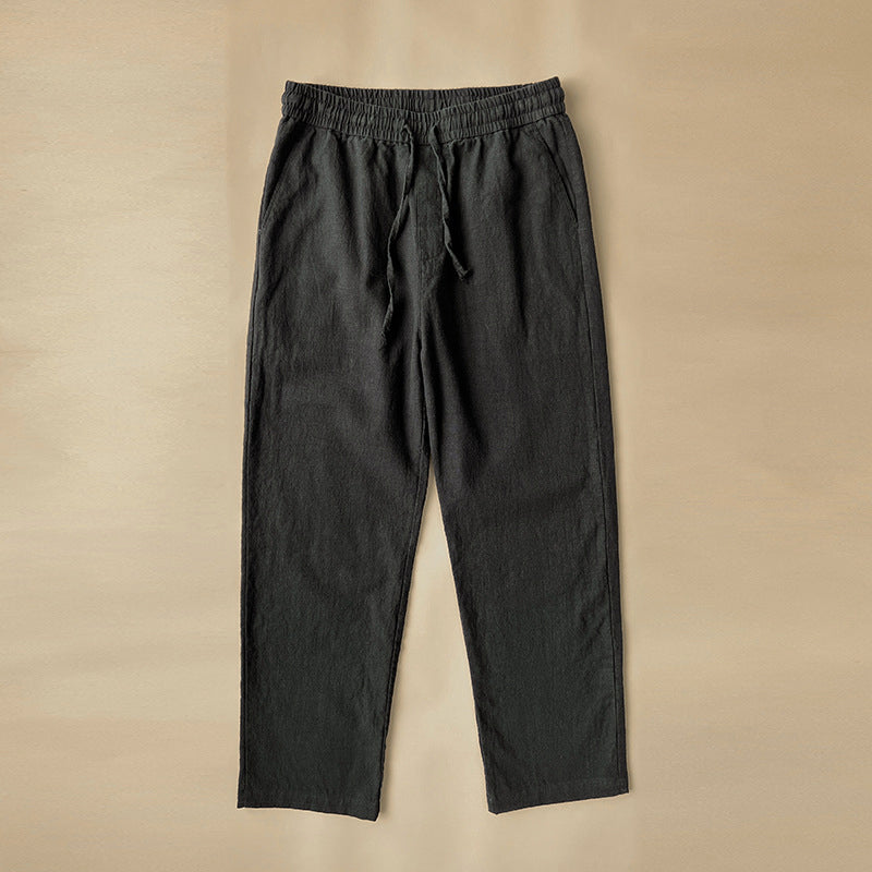 Men Woven Straight Leg Trousers Elastic Waist