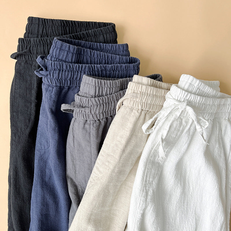 Men Woven Straight Leg Trousers Elastic Waist