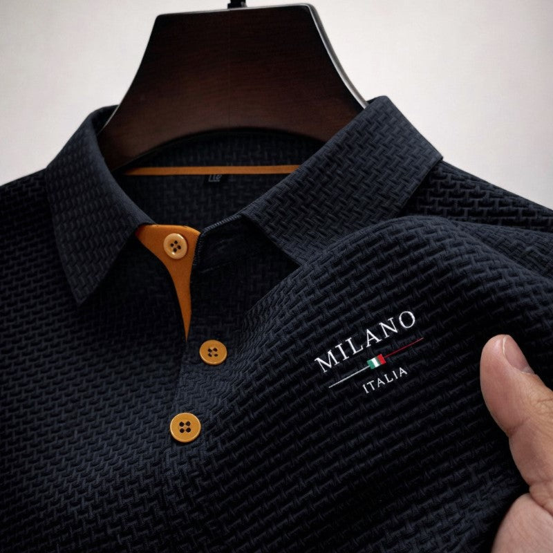 Men Polo Shirt Textured Structured Fabric Button Placket Collar