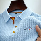 Men Polo Shirt Textured Structured Fabric Button Placket Collar