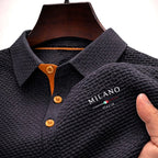 Men Polo Shirt Textured Structured Fabric Button Placket Collar