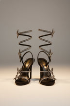 Women Heeled Sandals Stiletto Heel Rhinestone Butterfly Crystal