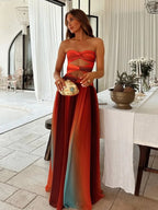 Freya | Maxi Dress | Strapless, Hollow-Out, A-Line | Red, Summer