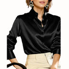 Women Button Down Blouse Long Sleeve Point Collar