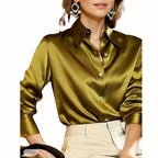 Women Button Down Blouse Long Sleeve Point Collar