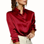 Women Button Down Blouse Long Sleeve Point Collar